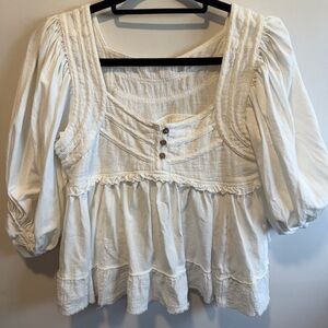 Women's White Peasant Blouse with Pintuck Detail